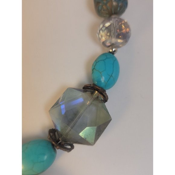 Sky Blue Agate Glass And Turquoise Colored Stones Silver Tone Necklace - Picture 12 of 13